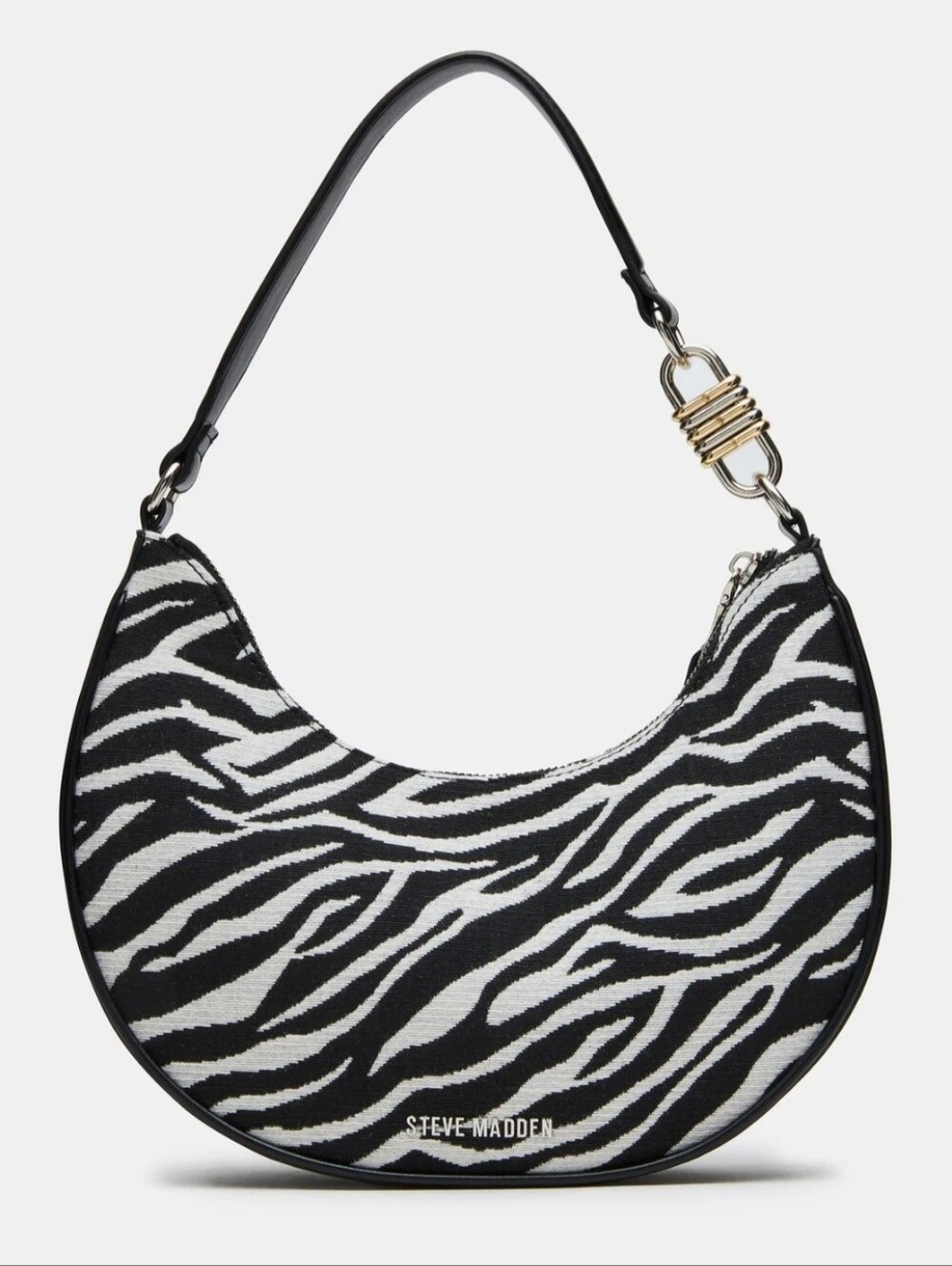 Steve Madden Black & White Zebra Crescent Shoulder Bag with Gold Hardware